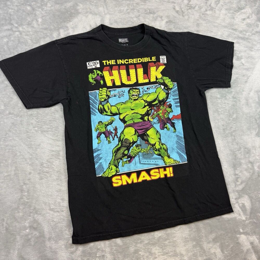 Marvel The Incredible Hulk Smash Graphic T Shirt Black Comic Book Tee Medium